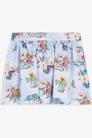 Roberto Cavalli Falda plisada con estampados Jaguar y Flower