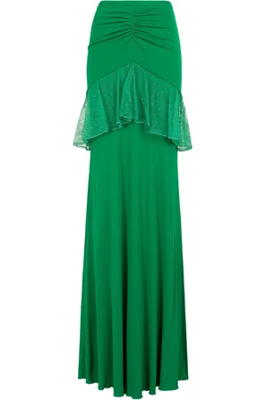 Roberto Cavalli Lace-Trim Ruched Maxi Skirt