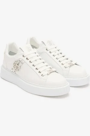 Roberto Cavalli Leather Sneakers with Golden Details