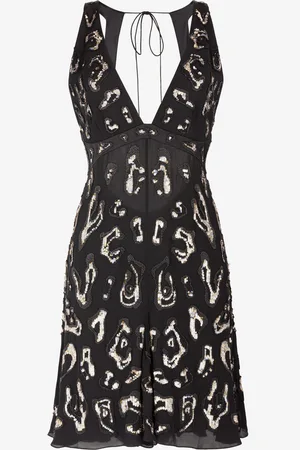 Roberto Cavalli Vestido mini de seda con diseño de leopardo de lentejuelas