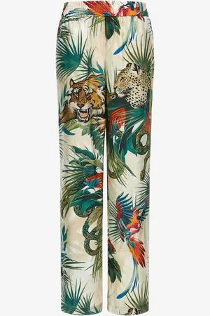 Roberto Cavalli Pantalón De Seda Estampado Jungle