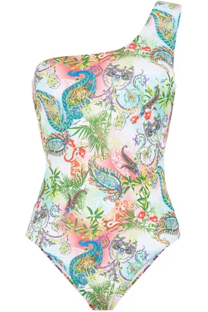 Roberto Cavalli Botanical-Print One-Shoulder Swimsuit