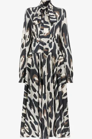 Roberto Cavalli Animal-print linen midi dress