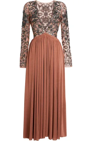 Roberto Cavalli Long V-neck sequin embroidered dress