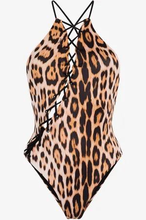 Roberto Cavalli Bañador con estampado Leopard y cordones