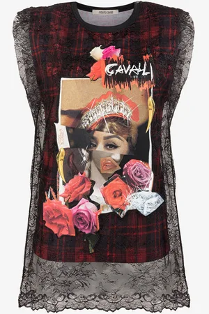 Roberto Cavalli Top con estampados Tartan y Hybrid