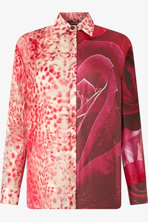 Roberto Cavalli Camisa con estampado piel de jaguar y rosas