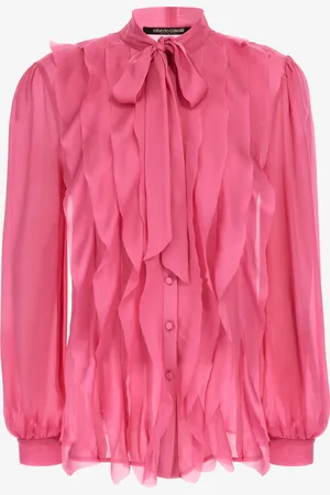 Roberto Cavalli Camisa Rosa De Seda Con Volantes Y Lazo