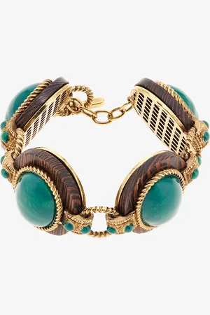 Roberto Cavalli Brazalete de Eslabones con Cabujones Efecto Malaquita