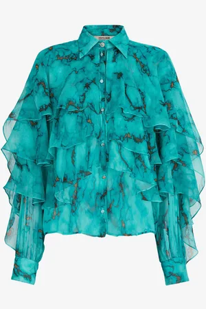 Roberto Cavalli Blusa con volantes y estampado Marble