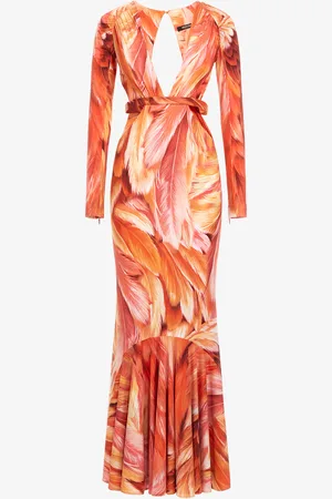 Roberto Cavalli Long dress Plumage print