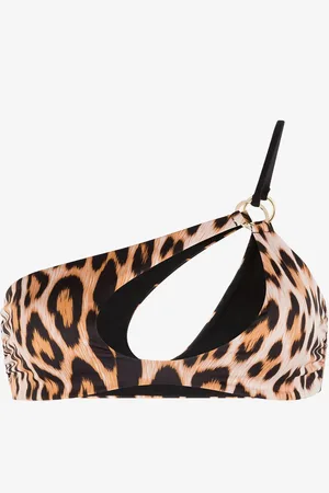 Roberto Cavalli Top de bikini con aberturas y estampado Leopard