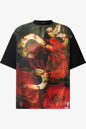 Roberto Cavalli Camiseta con estampado de rosas y serpiente