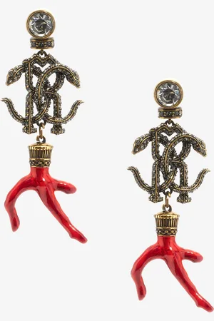 Roberto Cavalli Earrings with Monogram RC and coral