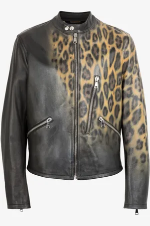 Roberto Cavalli Cazadora de cuero con estampados Jaguar y Snake