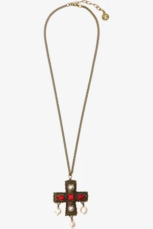 Roberto Cavalli Beaded necklace with cross
