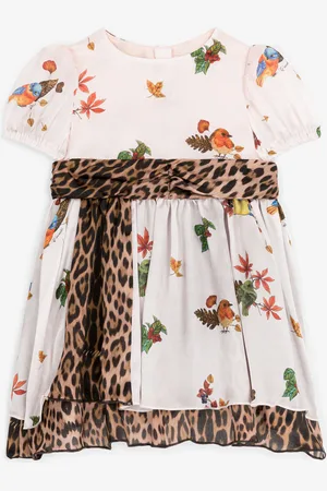 Roberto Cavalli Vestido de seda con estampados Leopard y Bird