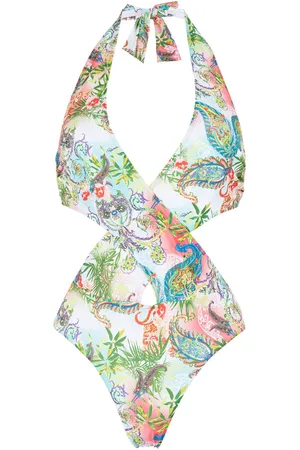 Roberto Cavalli Botanical-Print Cut-Out Swimsuit