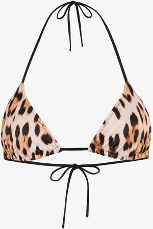 Roberto Cavalli Top de bikini con cuello halter y estampado Leopard