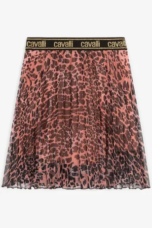 Roberto Cavalli Falda plisada con estampado Leopard