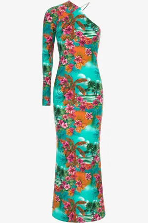 Roberto Cavalli One-shoulder long dress with Jungle print