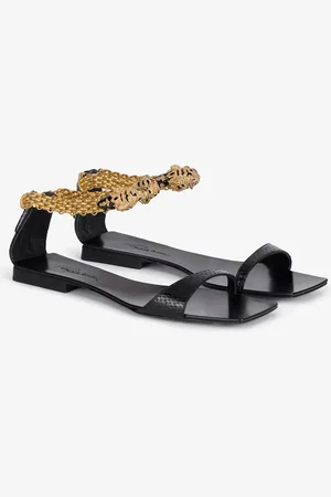 Roberto Cavalli Sandalias Planas Con Tigres Joya Y Estampado De Serpiente