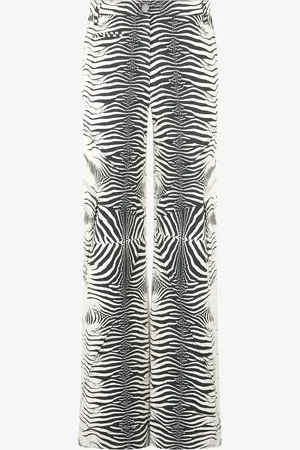 Roberto Cavalli Pantalones De Algodón Elástico Con Estampado White Tigresse