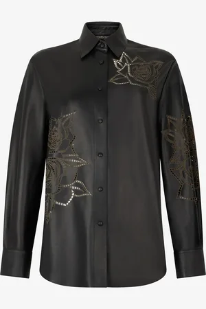 Roberto Cavalli Camisa De Piel Con Rosas Caladas