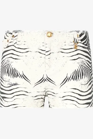 Roberto Cavalli Pantalón Corto Deshilachado Con Estampado White Tigresse