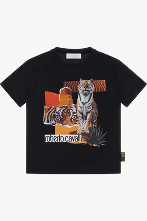 Roberto Cavalli T-Shirt with Tiger Print and Logo