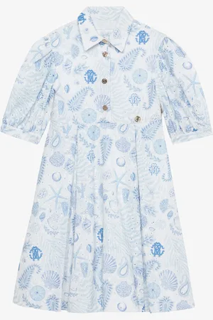 Roberto Cavalli Vestido De Encaje Inglés Estampado Marino