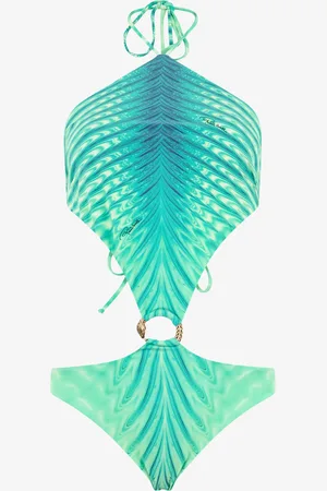 Roberto Cavalli Trikini Con Estampado Optical Glass Y Anillo Serpiente