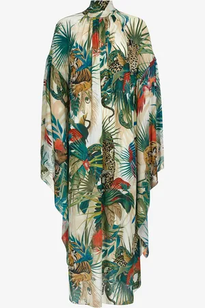 Roberto Cavalli Vestido Caftán Estampado Jungle Cuello Alto
