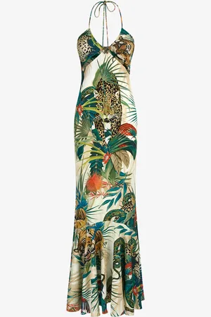 Roberto Cavalli Vestido Maxi Estampado Jungle Con Cuello Halter