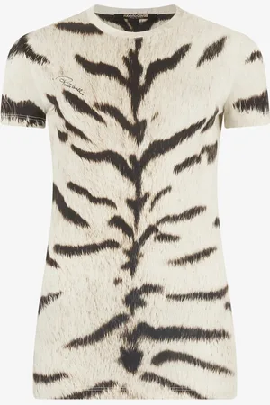 Roberto Cavalli Camiseta para mujer con estampado de Tigresa Blanca OGAT X