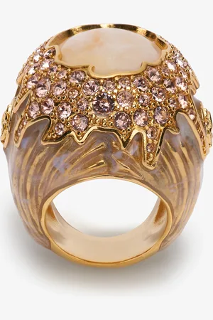 Roberto Cavalli Anillo de Diseño Escultural Dorado y Beige