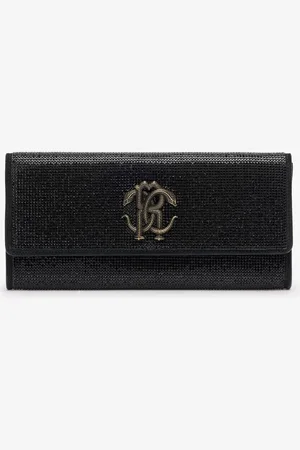 Roberto Cavalli Clutch with Crystals and Mirror Snake Monogram