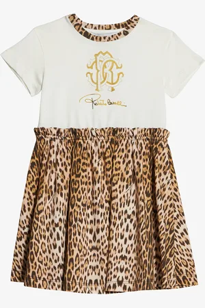 Roberto Cavalli Vestido De Algodón Con Falda Jaguar Skin