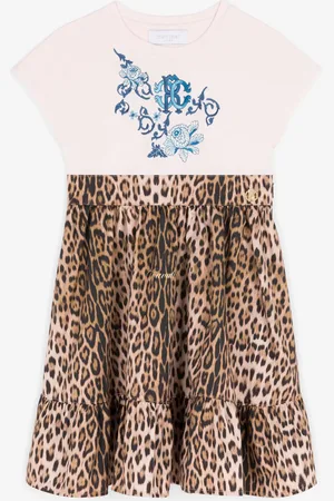 Roberto Cavalli Vestido de algodón con monograma RC y estampado Leopard