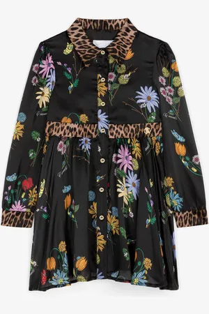 Roberto Cavalli Vestido de seda con estampados Floral y Jaguar