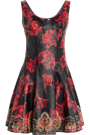 Roberto Cavalli Micro Parrot Tulip print leather dress