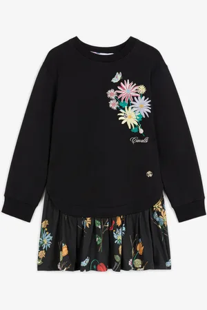 Roberto Cavalli Vestido estilo sudadera con logotipo y flor bordados