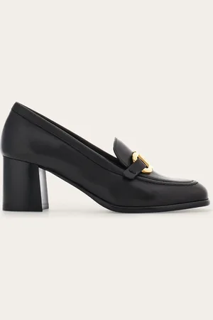 Salvatore Ferragamo Mocasines con tacón y Gancini Negro Talla 34.5