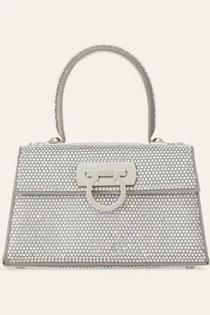 Salvatore Ferragamo East-West Iconic Top Handle con cristales (S) Plata