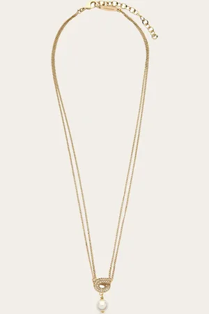 Salvatore Ferragamo Collar colgante Gancini con perla y cristales Oro