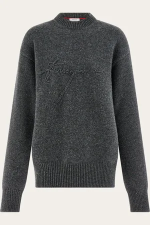 Salvatore Ferragamo Jersey de cuello redondo con firma Gris