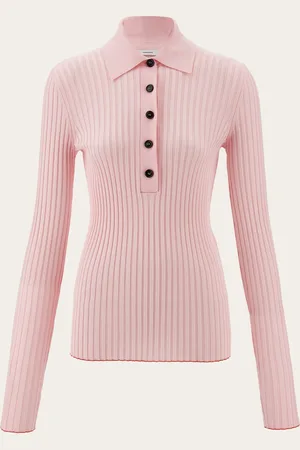 Salvatore Ferragamo Polo manga larga canalé Rosa