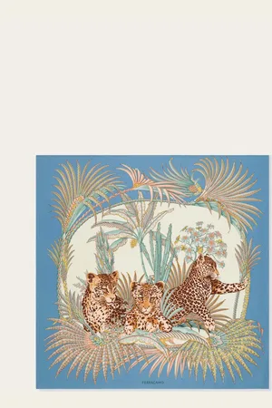 Salvatore Ferragamo Pañuelo de seda estampado Leopardos Azul