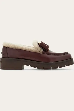 Salvatore Ferragamo Mocasines Vara Bow forrados de merino Rojo Talla 36