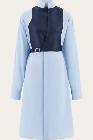 Salvatore Ferragamo Vestido camisero con plastrón Azul